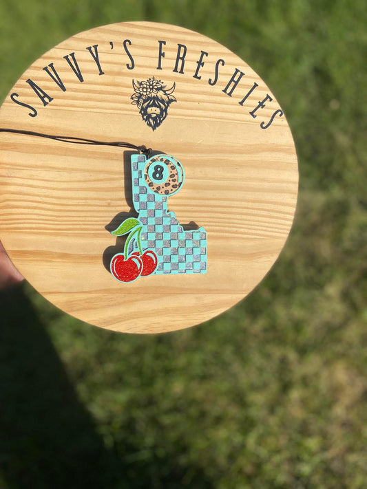 Checkered Idaho with an 8 ball and cherry Silicone Freshie Mold - Red River Mold Co