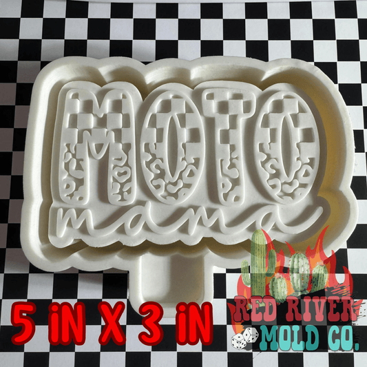 Checkered Leopard Moto Mama Silicone Freshie Mold - Red River Mold Co