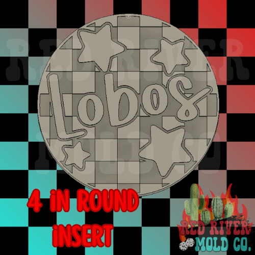 Checkered Lobos With Stars 4 in Round Mold Insert - Red River Mold Co