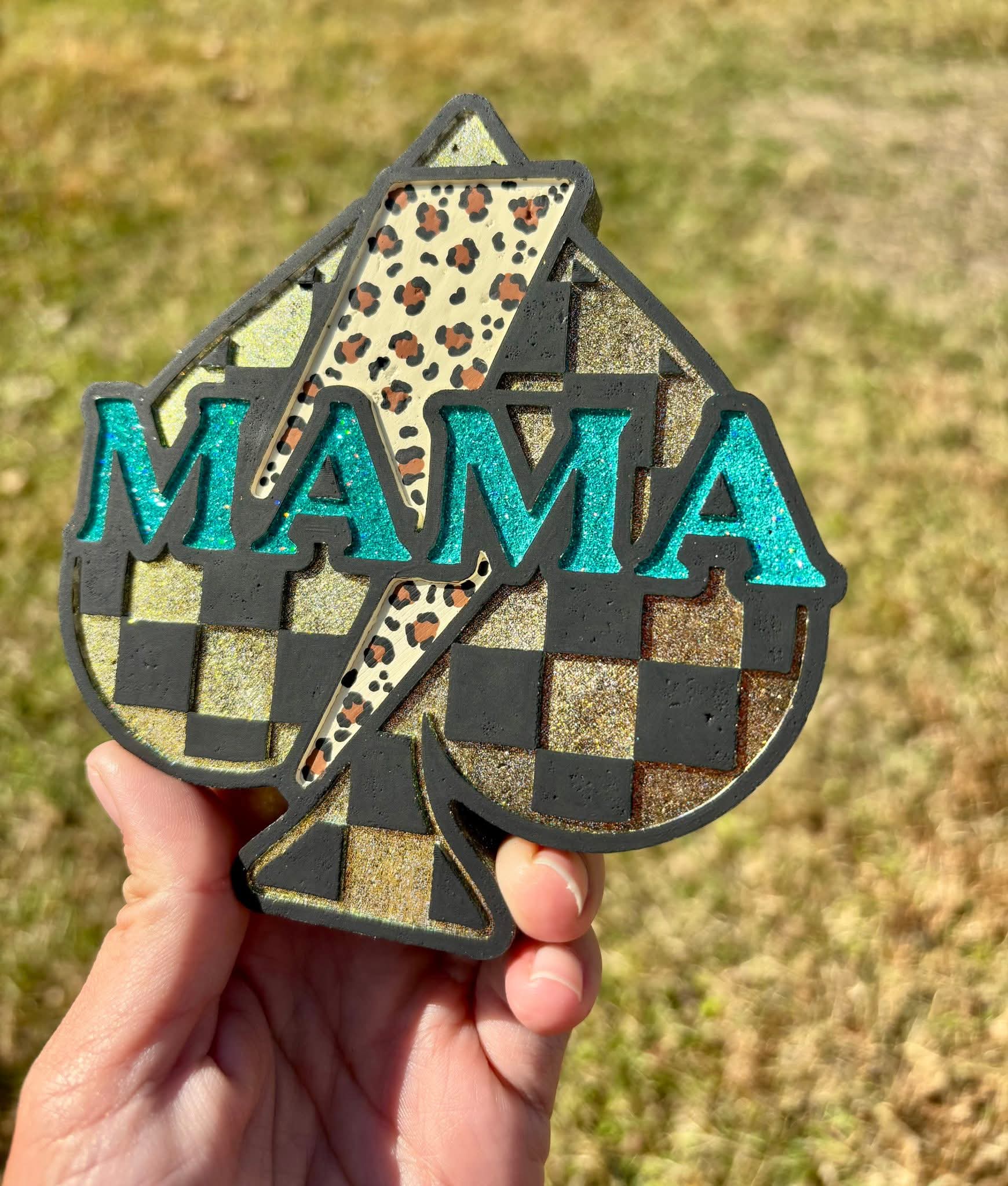 Checkered Mama Spade With a Bolt Silicone Freshie Mold RRMC Exclusive - Red River Mold Co