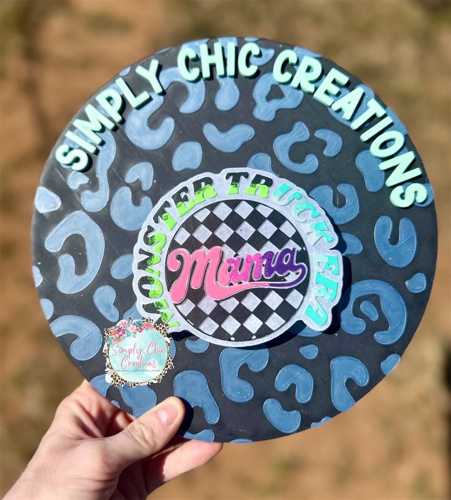 Checkered Monster Truck Mama Silicone Freshie Mold - Red River Mold Co