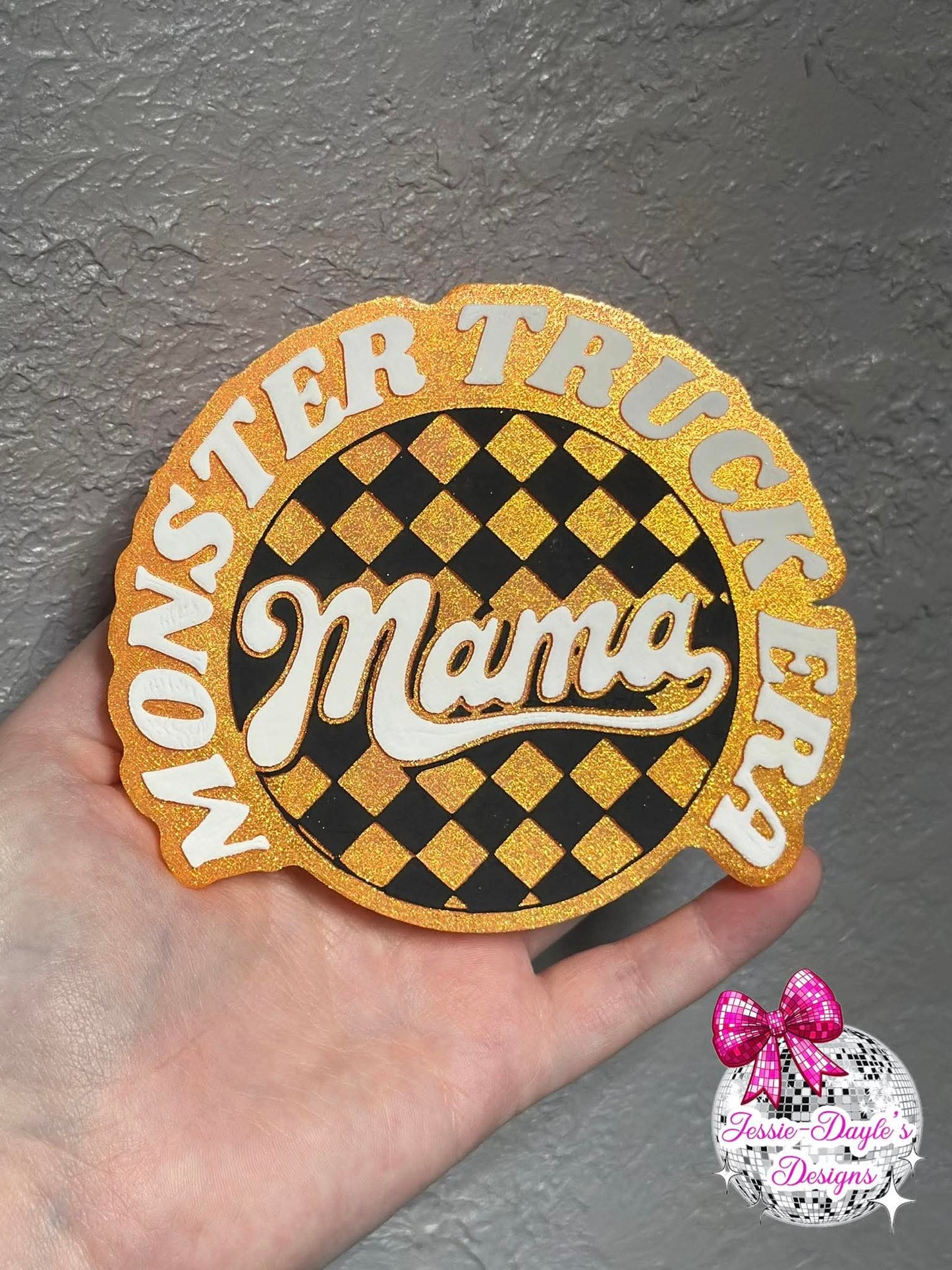 Checkered Monster Truck Mama Silicone Freshie Mold - Red River Mold Co