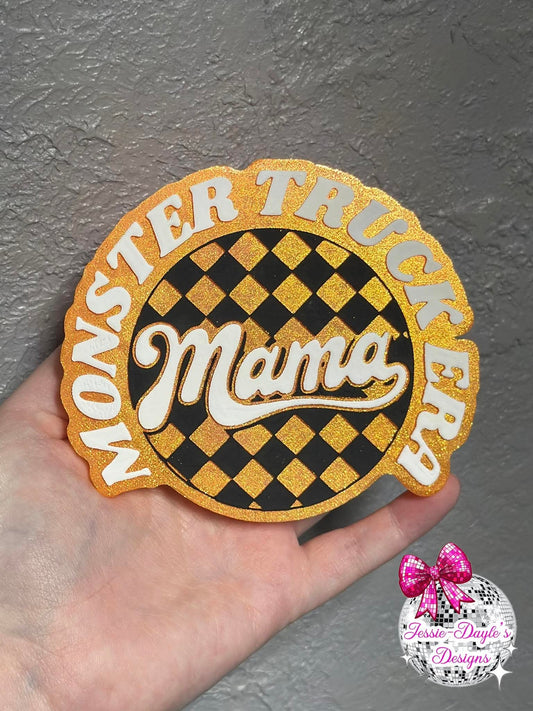 Checkered Monster Truck Mama Silicone Freshie Mold - Red River Mold Co