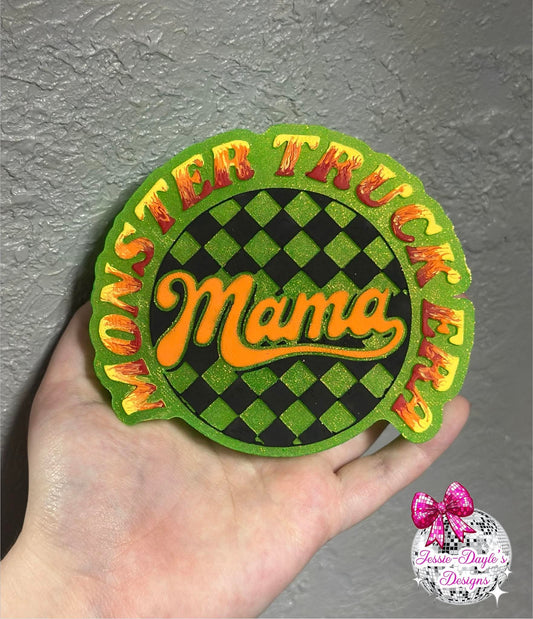 Checkered Monster Truck Mama Silicone Freshie Mold - Red River Mold Co