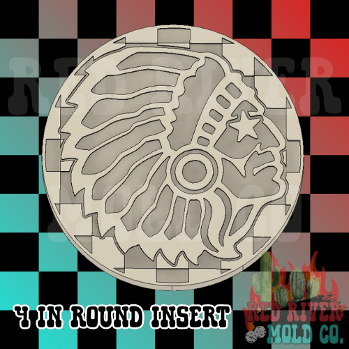 Checkered Native American WITH STAR EYES 4 in Round Mold Insert - Red River Mold Co