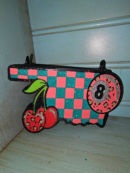 Checkered Oklahoma with a cherry and 8 Ball Silicone Freshie Mold - Red River Mold Co