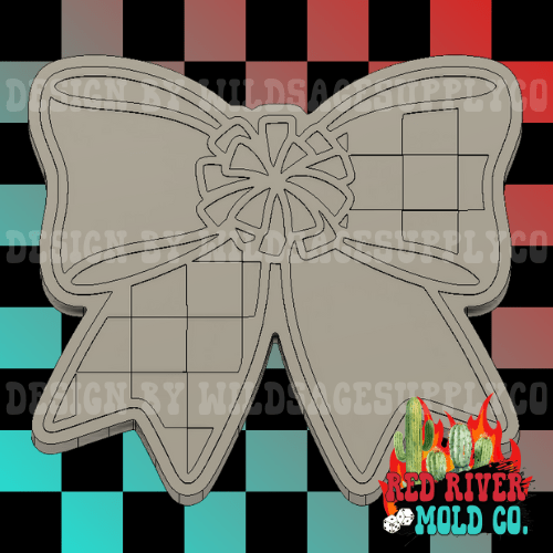 Checkered Pom Pom Bow Silicone Freshie Mold - Red River Mold Co