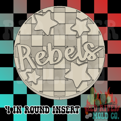 Checkered Rebels With Stars 4 in Round Mold Insert - Red River Mold Co