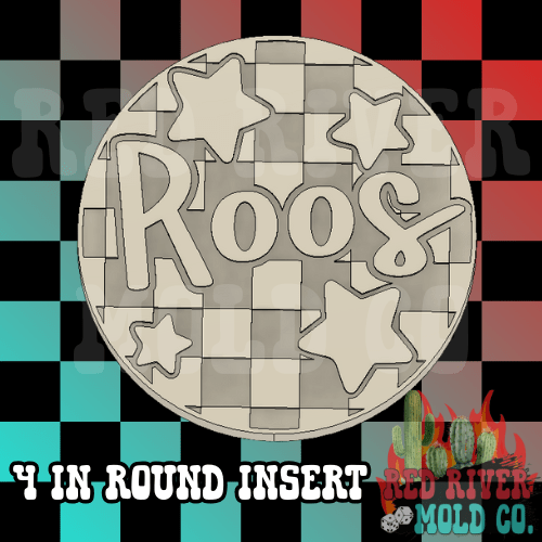 Checkered Roos With Stars 4 in Round Mold Insert - Red River Mold Co