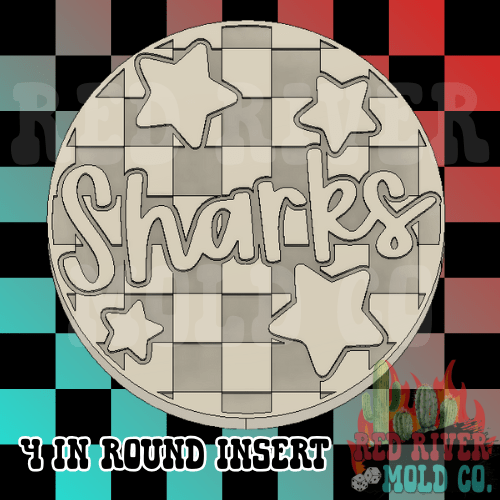 Checkered Sharks With Stars 4 in Round Mold Insert - Red River Mold Co