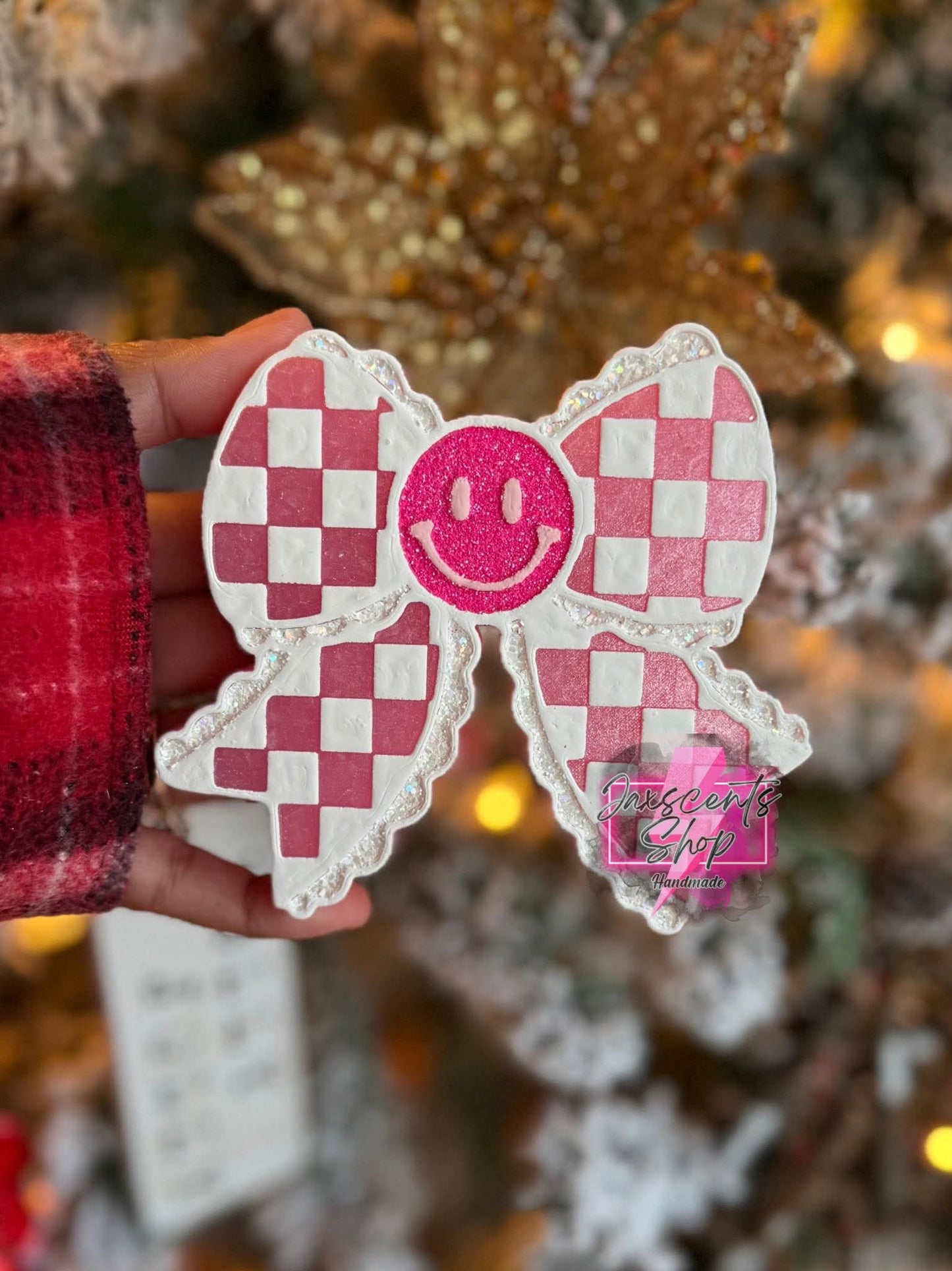Checkered Smiley face Bow Silicone Freshie Mold - Red River Mold Co
