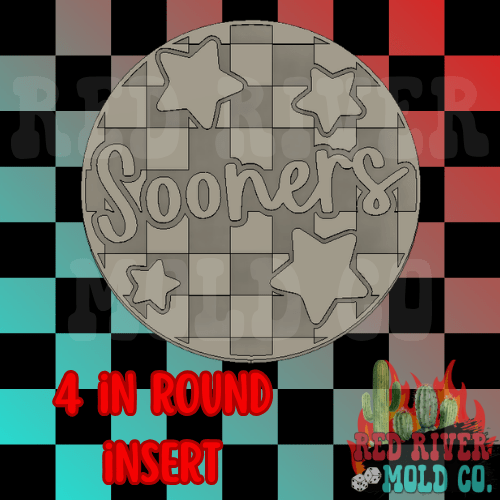 Checkered Sooners With Stars 4 in Round Mold Insert - Red River Mold Co