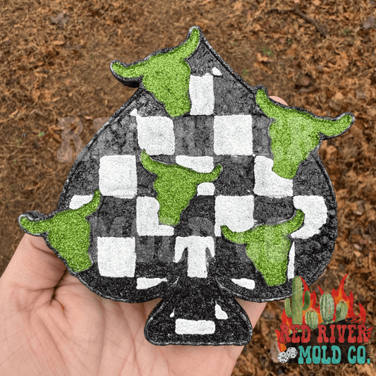 Checkered Spade with Bull Skulls Silicone Freshie Mold RRMC Exclusive - Red River Mold Co