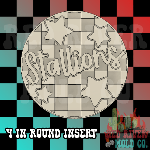 Checkered Stallions With Stars 4 in Round Mold Insert - Red River Mold Co