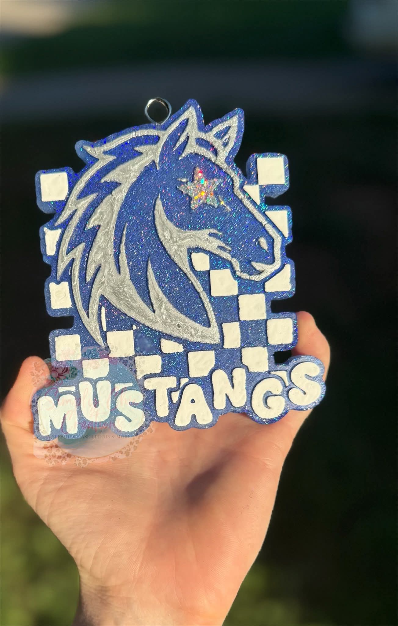 Checkered Star Eyes Mustangs Mascot Silicone Freshie Mold - Red River Mold Co