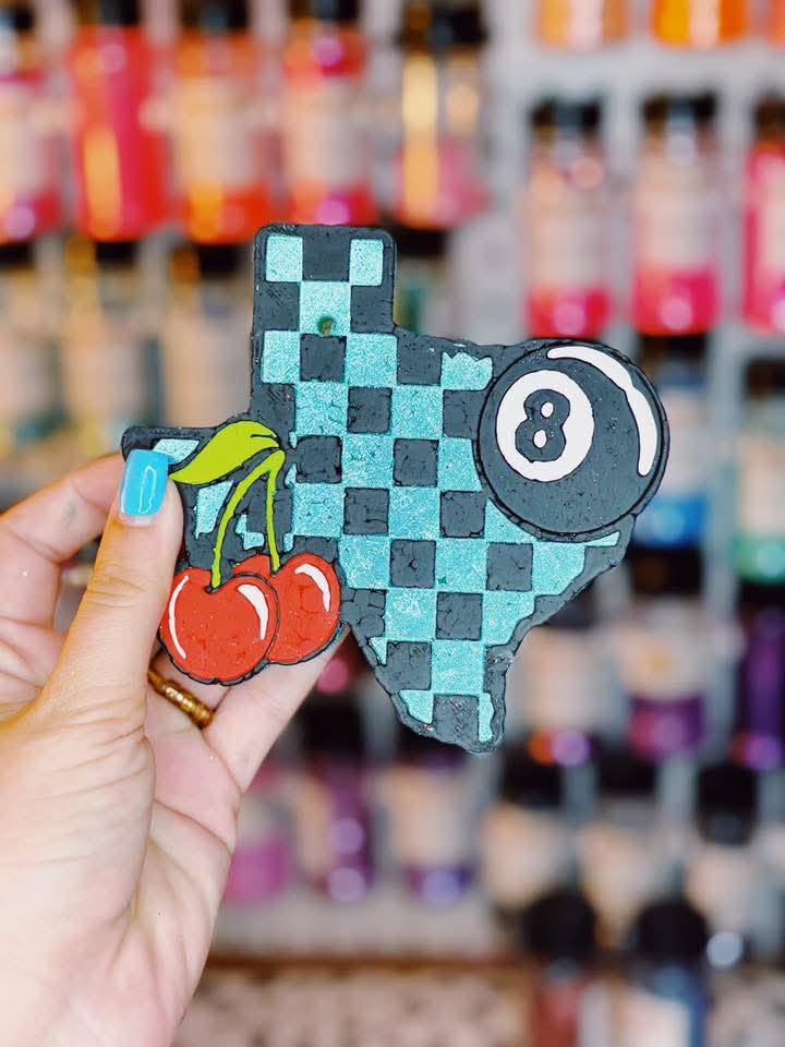 Checkered Texas with a cherry and 8 Ball Silicone Freshie Mold - Red River Mold Co