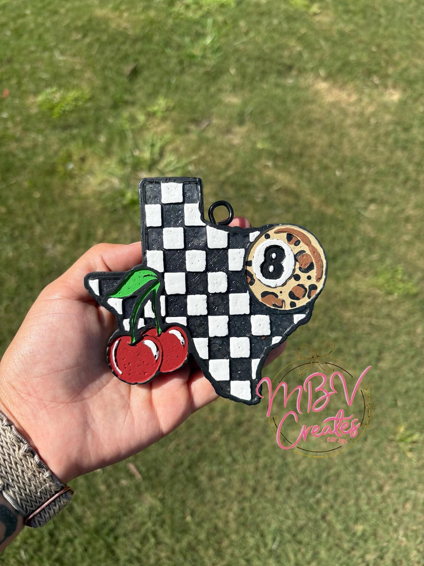 Checkered Texas with a cherry and 8 Ball Silicone Freshie Mold - Red River Mold Co