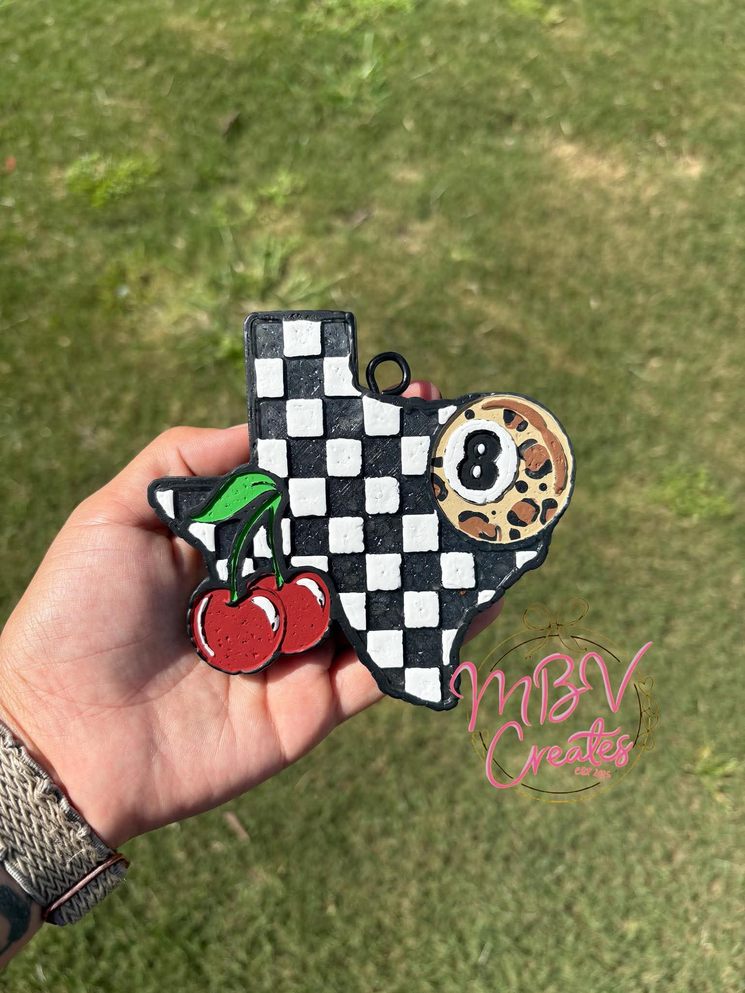 Checkered Texas with a cherry and 8 Ball Silicone Freshie Mold - Red River Mold Co