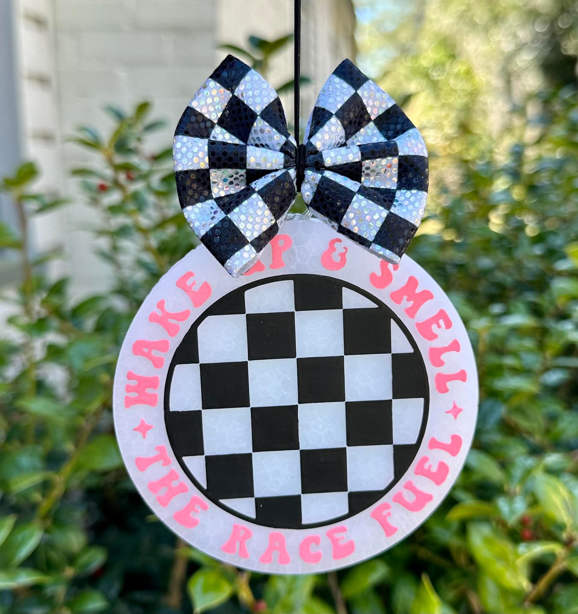 Checkered Wake Up And Smell The Race Fuel 4 in Round Mold Insert - Red River Mold Co