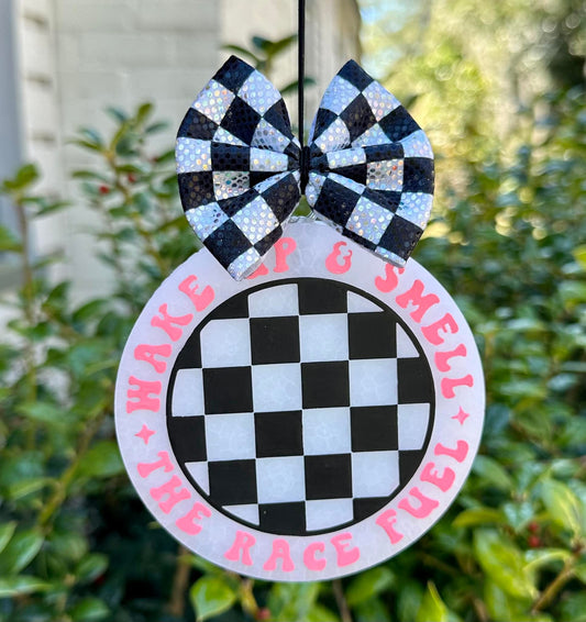 Checkered Wake Up And Smell The Race Fuel 4 in Round Mold Insert - Red River Mold Co