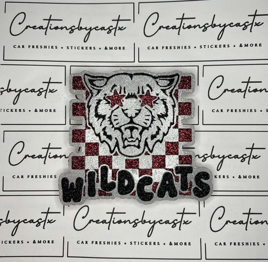 Checkered Wild Cat With Star Eyes Mascot Silicone Freshie Mold RRMC Exclusive - Red River Mold Co