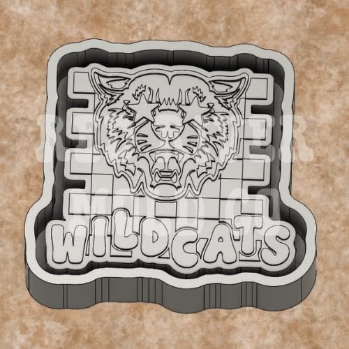 Checkered Wild Cat With Star Eyes Mascot Silicone Freshie Mold RRMC Exclusive - Red River Mold Co