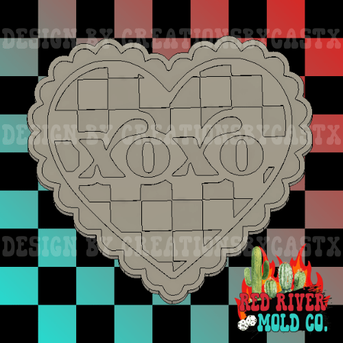 Checkered XOXO Scalloped Heart Silicone Freshie Mold - Red River Mold Co