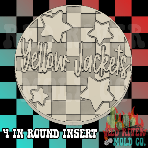 Checkered Yellow Jackets With Stars 4 in Round Mold Insert - Red River Mold Co