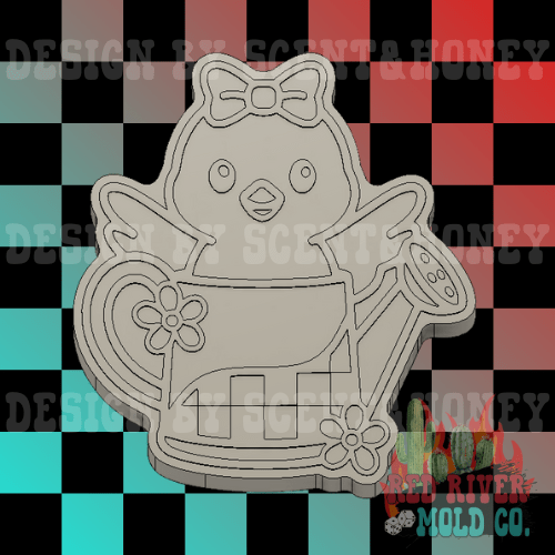Chick in a checkered watering can Silicone Freshie Mold - Red River Mold Co