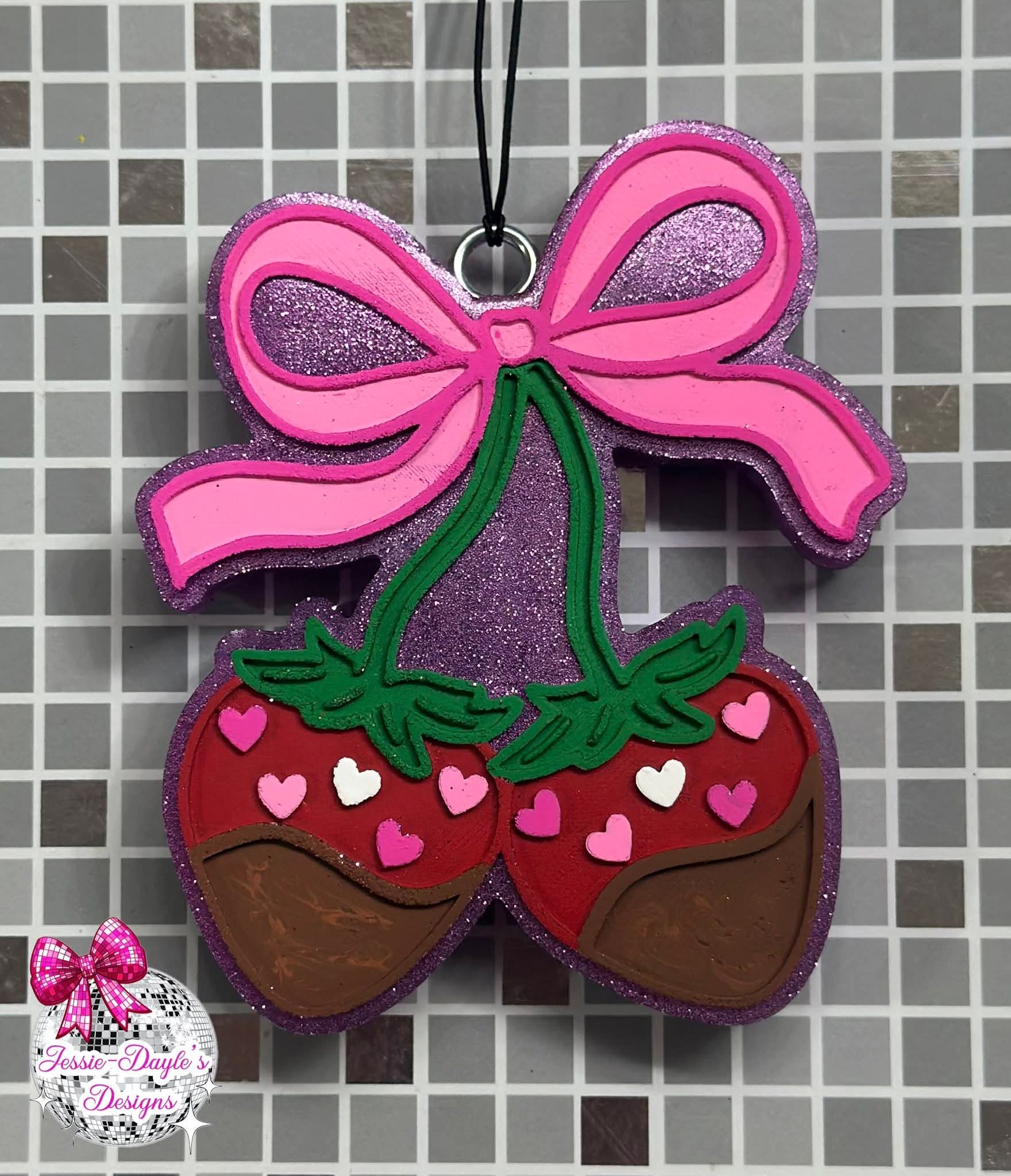 Chocolate Strawberry Cherries with a bow Silicone Freshie Mold - Red River Mold Co