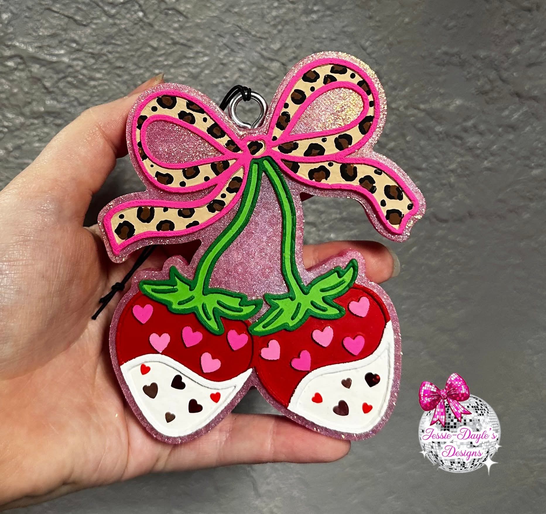 Chocolate Strawberry Cherries with a bow Silicone Freshie Mold - Red River Mold Co