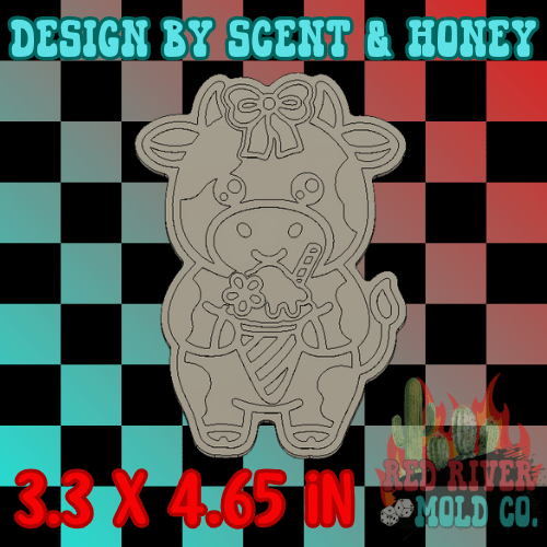 Cow Holding an Ice - cream cone Silicone Freshie Mold - Red River Mold Co