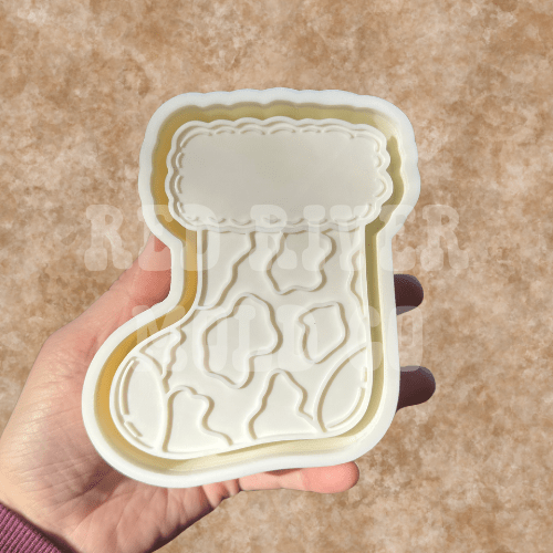 Cow Print Christmas Stocking Silicone Freshie Mold - Red River Mold Co