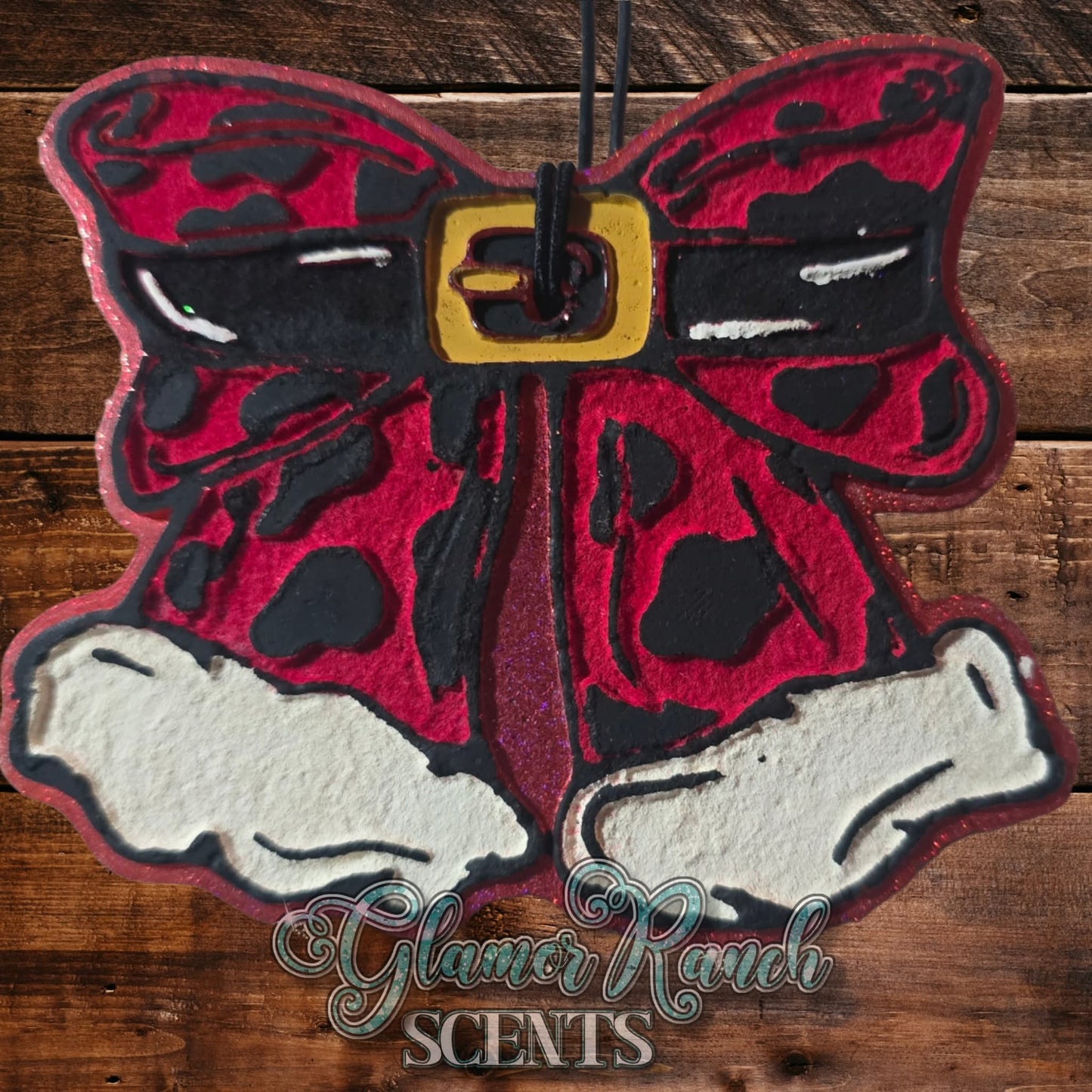 Cow Print Santa Bow Silicone Freshie Mold RRMC & Ramblin Darlin Collab Exclusive - Red River Mold Co