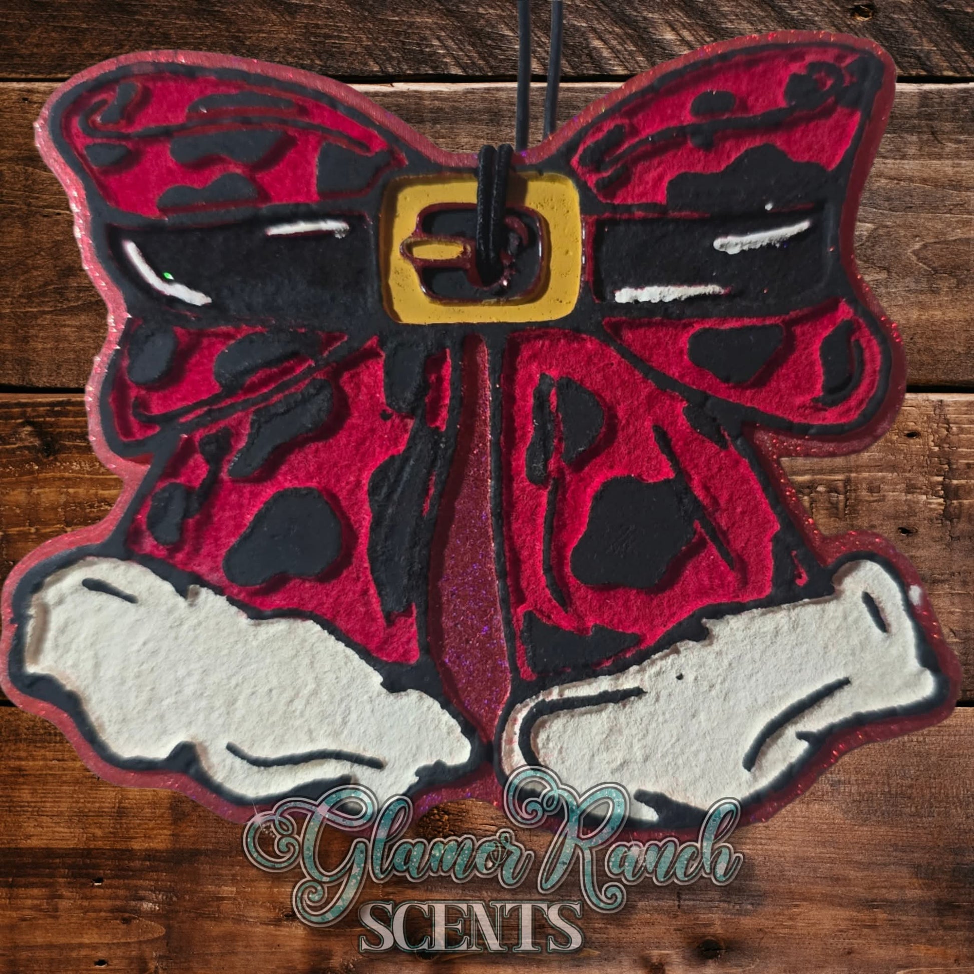 Cow Print Santa Bow Silicone Freshie Mold RRMC & Ramblin Darlin Collab Exclusive - Red River Mold Co