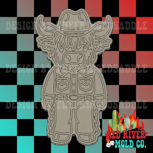 Cowboy Highland Cow Silicone Freshie Mold - Red River Mold Co