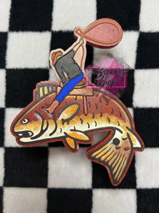 Cowboy Riding a Red Fish Silicone Freshie Mold (RRMC Exclusive) - Red River Mold Co