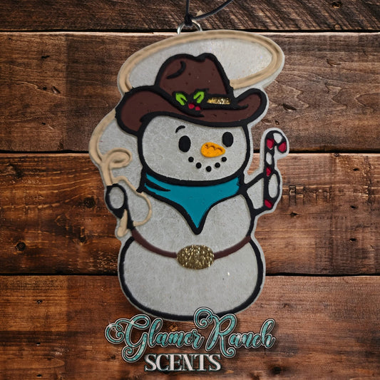 Cowboy Snowman With a lasso and candy cane Silicone Freshie Mold - Red River Mold Co