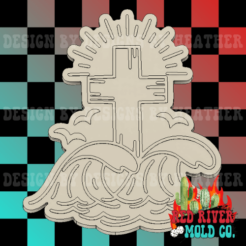 Cross and Ocean waves Silicone Freshie Mold - Red River Mold Co