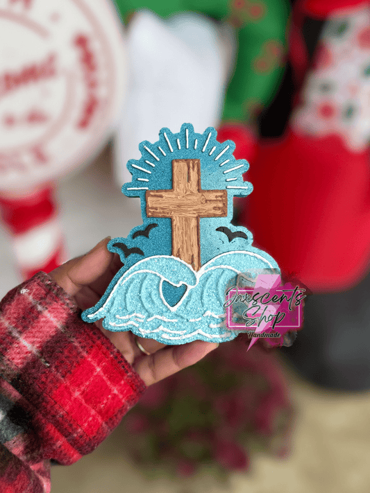 Cross and Ocean waves Silicone Freshie Mold - Red River Mold Co