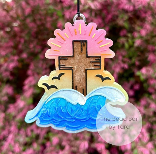 Cross and Ocean waves Silicone Freshie Mold - Red River Mold Co