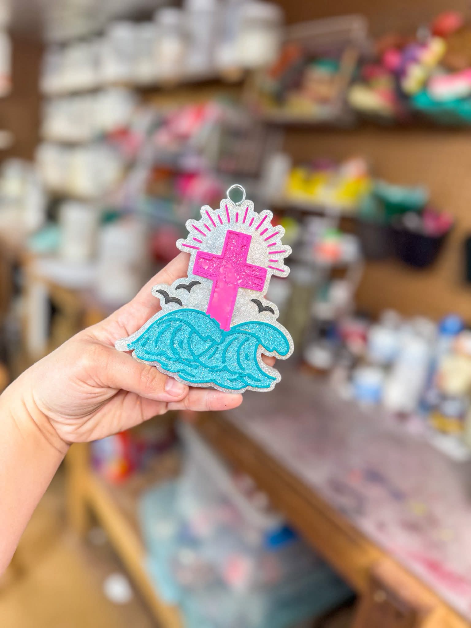 Cross and Ocean waves Silicone Freshie Mold - Red River Mold Co