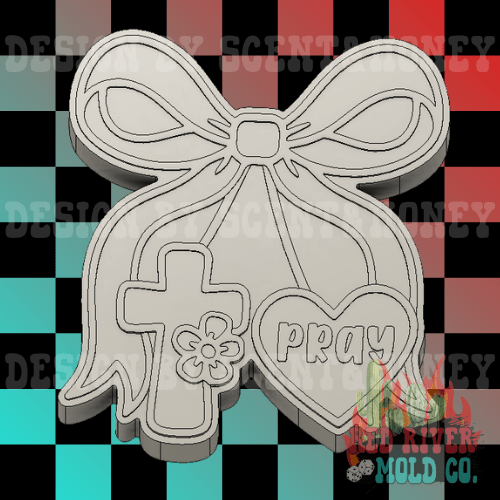 Cross & Pray heart cherries with a bow Silicone Freshie Mold - Red River Mold Co