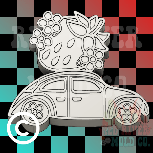Cute Car With A Strawberry Silicone Freshie Mold (COPYRIGHT PROTECTED) - Red River Mold Co