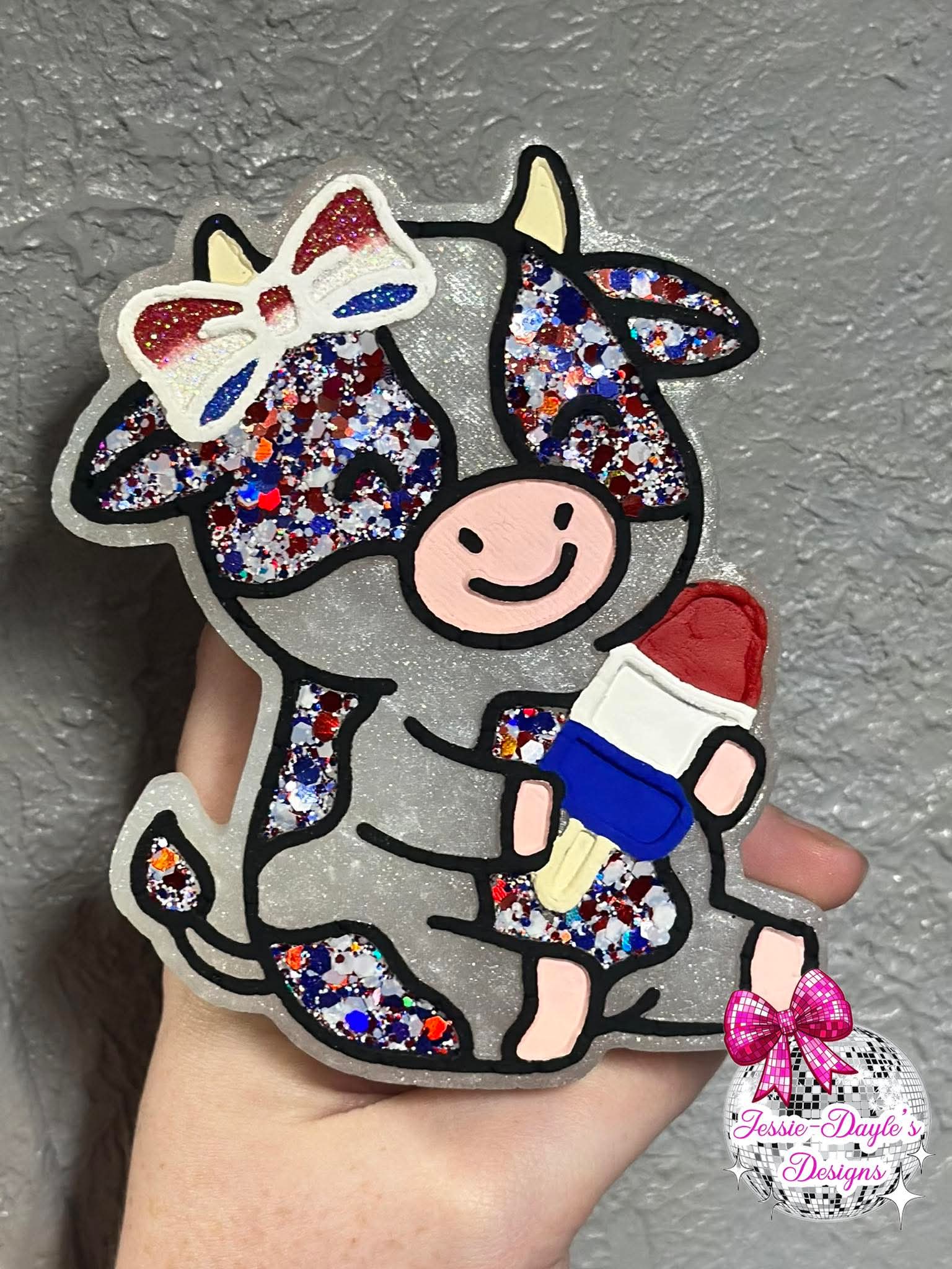 Cute Cow Holding bomb pop silicone freshie mold - Red River Mold Co