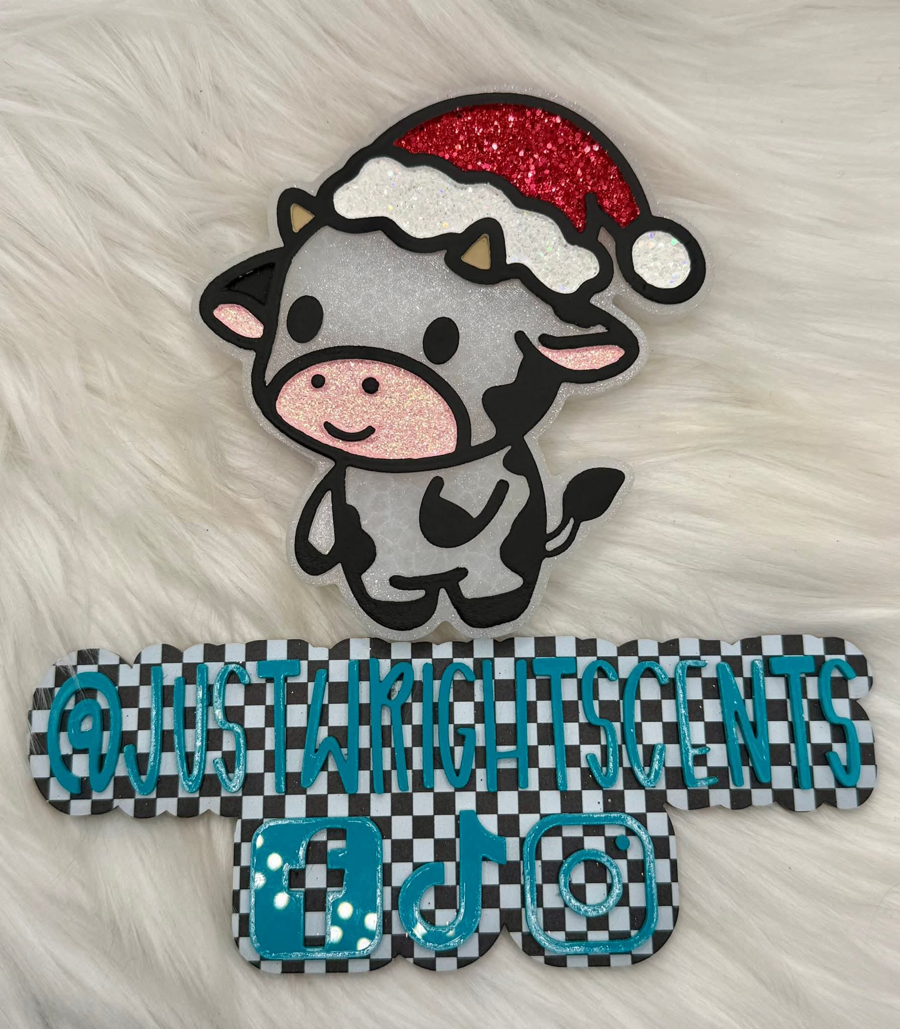 Cute Cow With A Santa Hat Silicone Freshie Mold - Red River Mold Co