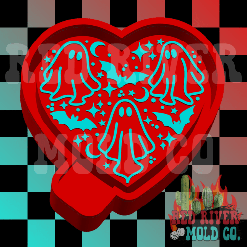 Cute Ghost and Bats Heart Silicone Freshie Mold - Red River Mold Co
