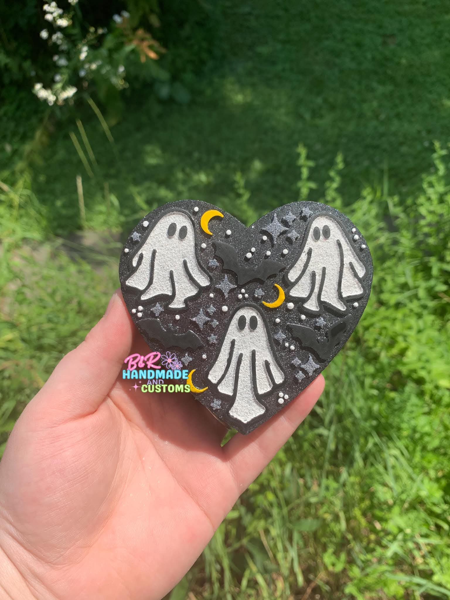 Cute Ghost and Bats Heart Silicone Freshie Mold - Red River Mold Co