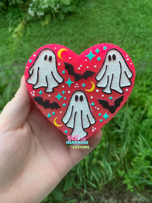 Cute Ghost and Bats Heart Silicone Freshie Mold - Red River Mold Co