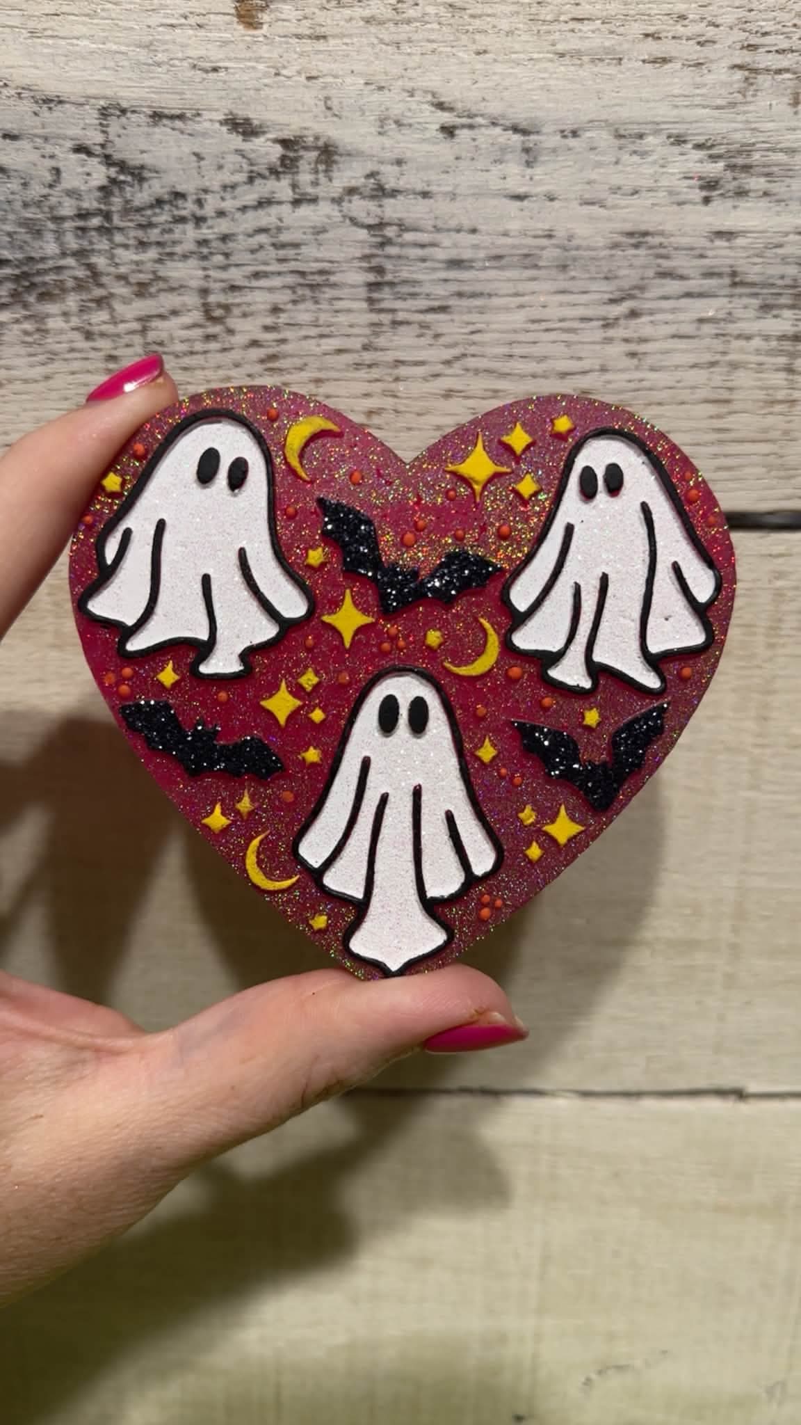 Cute Ghost and Bats Heart Silicone Freshie Mold - Red River Mold Co
